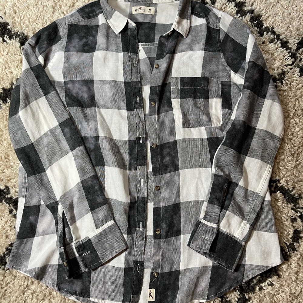 Plaid Tie-Dye Button-Up Long Sleeve Flannel